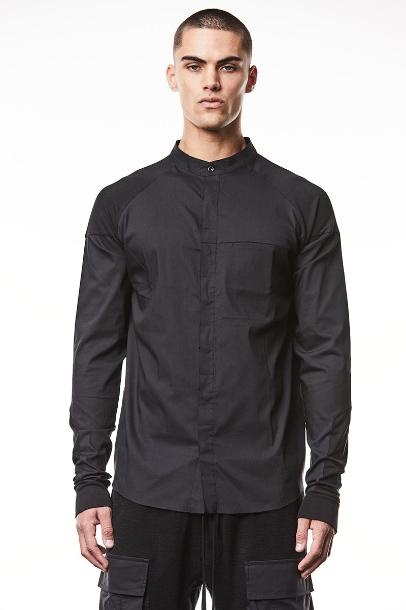 BLACK STAND UP COLLAR MATMIX SHIRT