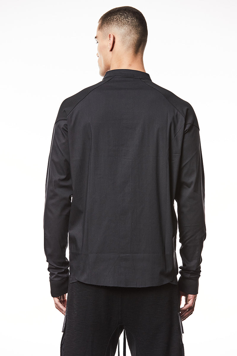 BLACK STAND UP COLLAR MATMIX SHIRT