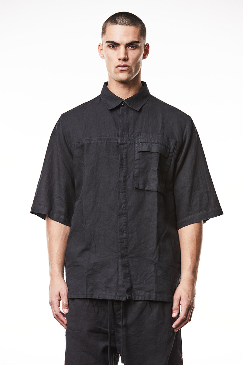 BLACK OVER WASHED LINEN SHIRT