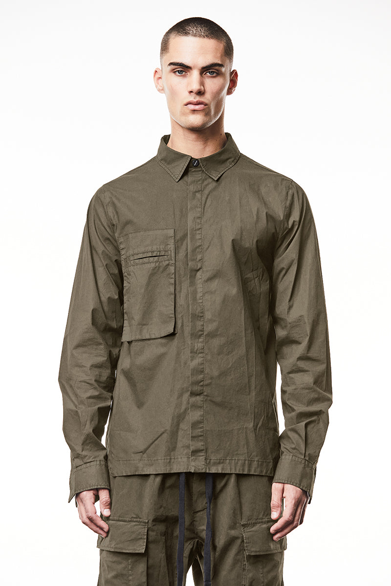 OLIVE NIGHT WASHED CRASHED SHIRT