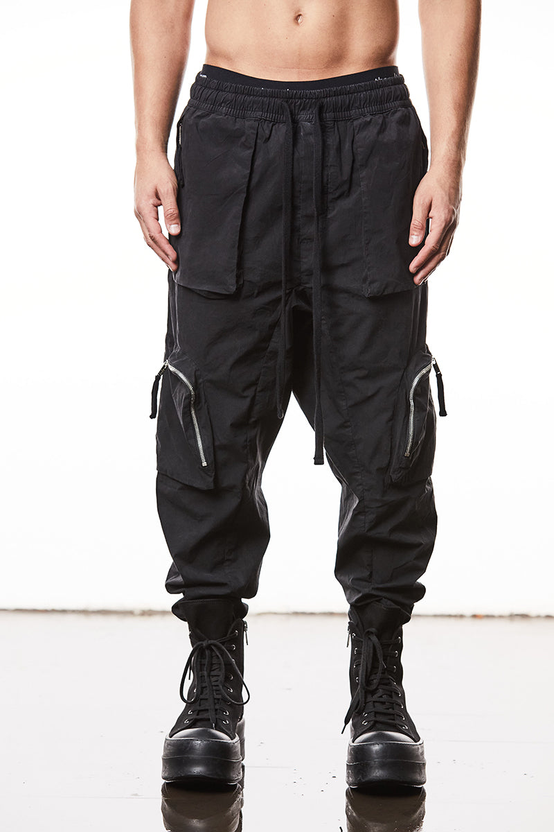 BLACK WASHED CRASHED CARGO TROUSERS