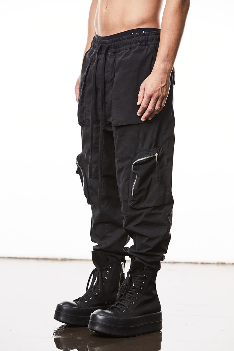 BLACK WASHED CRASHED CARGO TROUSERS