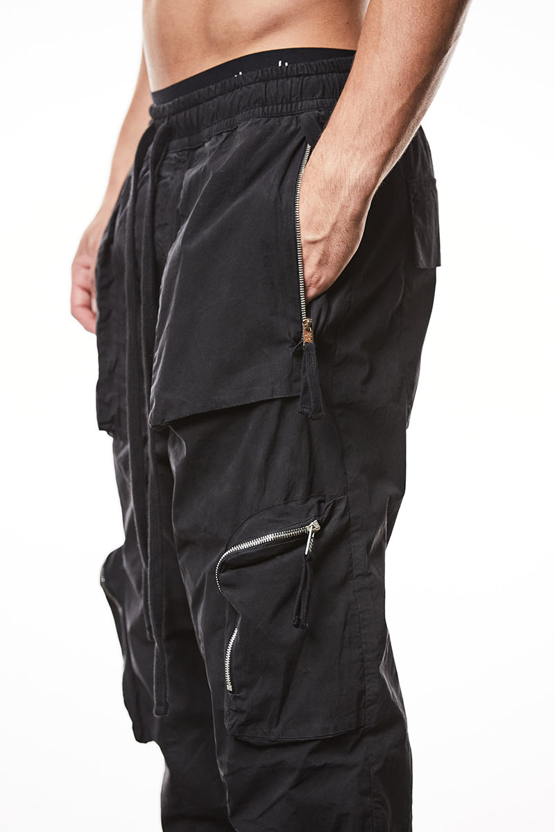 BLACK WASHED CRASHED CARGO TROUSERS