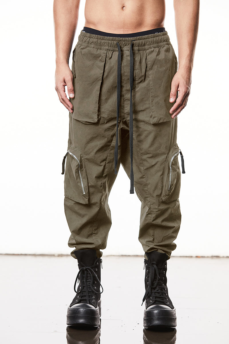 OLIVE NIGHT WASHED CRASHED CARGO TROUSERS