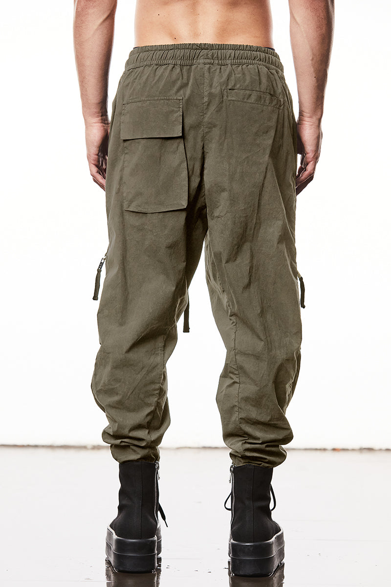 OLIVE NIGHT WASHED CRASHED CARGO TROUSERS