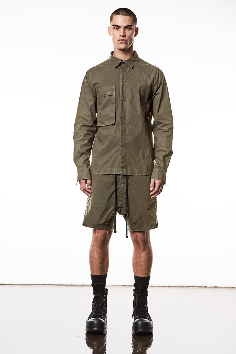 OLIVE NIGHT WASHED CRASHED SHIRT