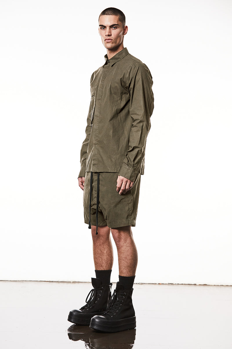 OLIVE NIGHT WASHED CRASHED SHORTS