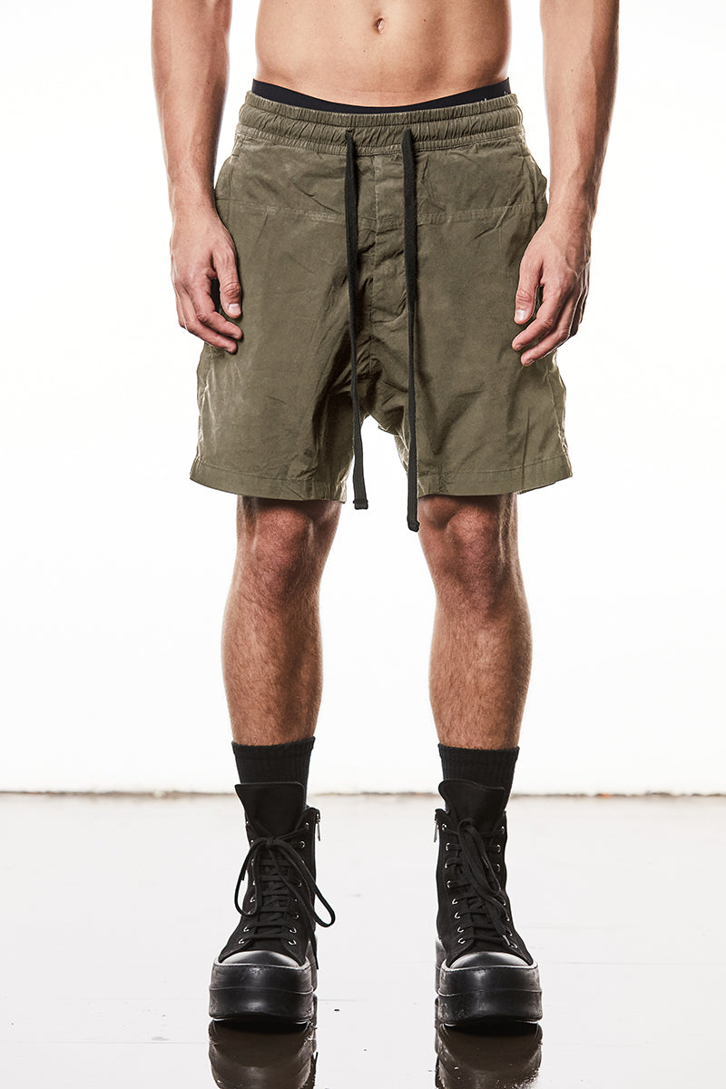 OLIVE NIGHT WASHED CRASHED SHORTS