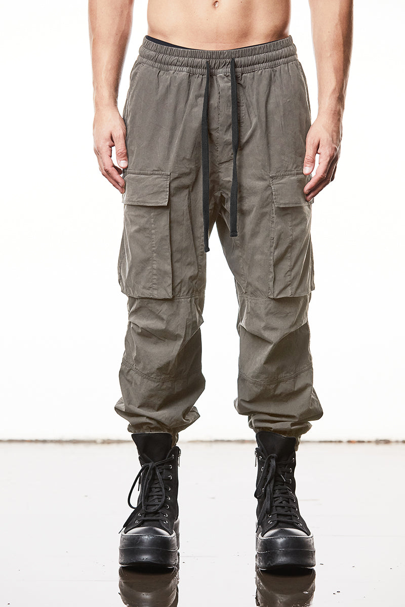 ROCK WIDE CRUSHED COTTON CARGO TROUSERS