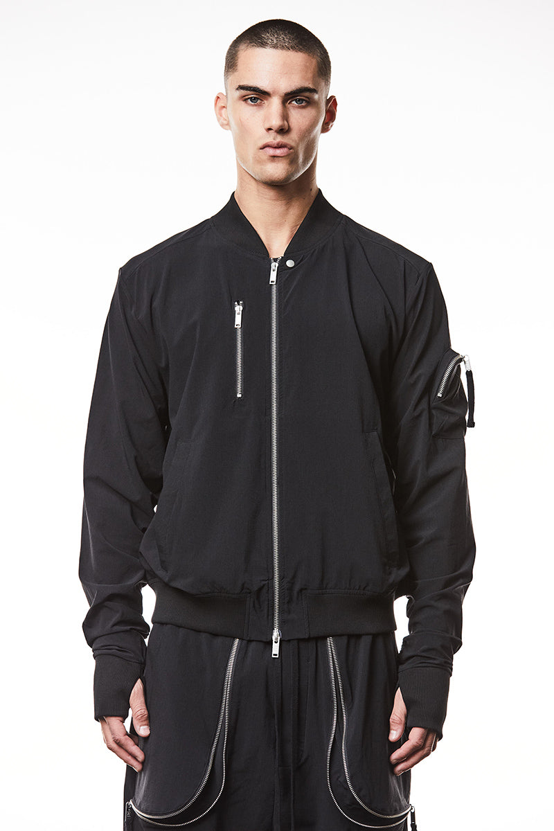 BLACK RISTOP NYLON STRETCH BOMBER JACKET