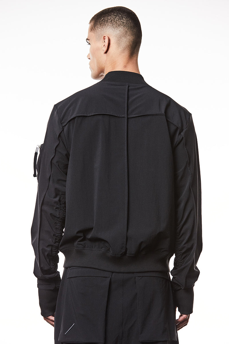 BLACK RISTOP NYLON STRETCH BOMBER JACKET