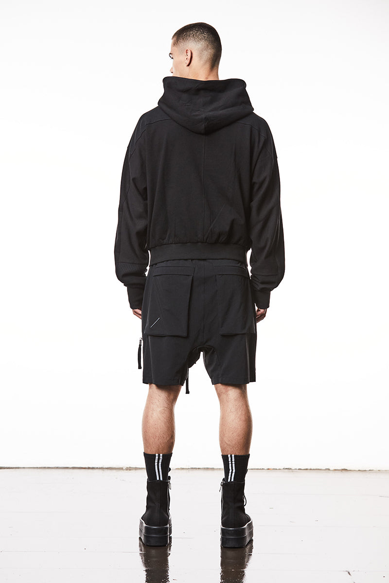 BLACK HOODED SWEAT ZIPPED JACKET