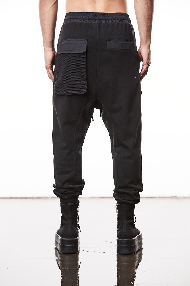 BLACK PATCHED MATMIX TROUSERS