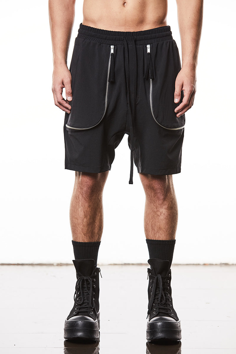 BLACK RIPSTOP NYLON STRETCH SHORTS