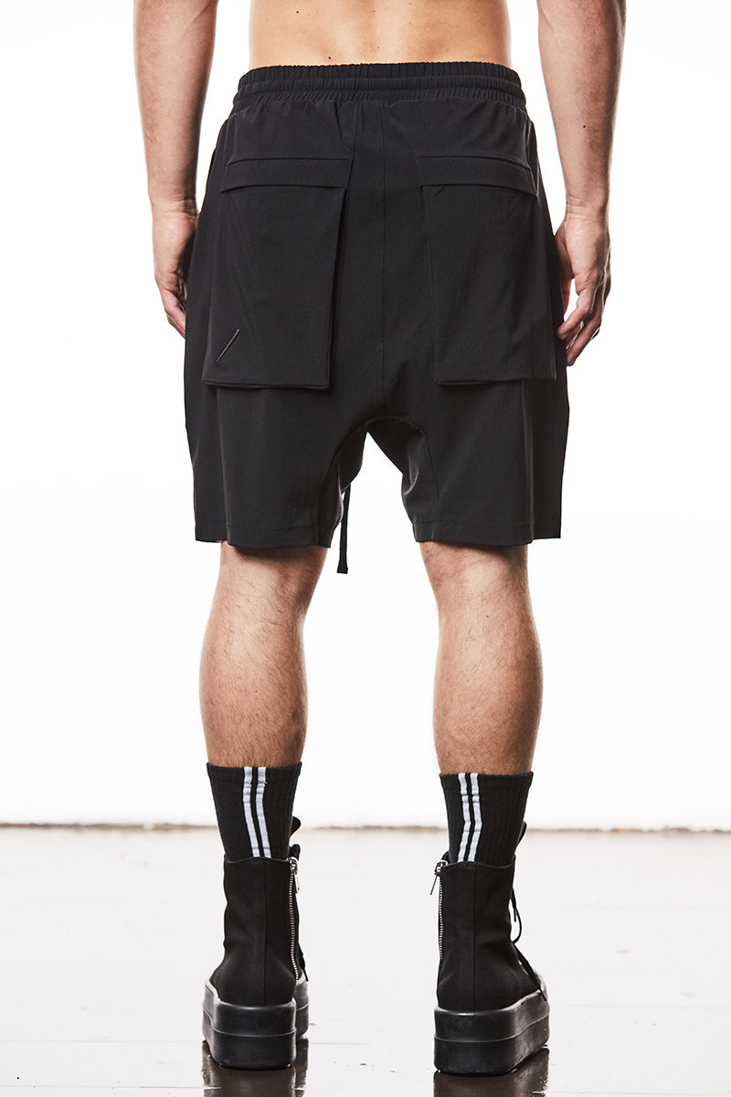 BLACK RIPSTOP NYLON STRETCH SHORTS