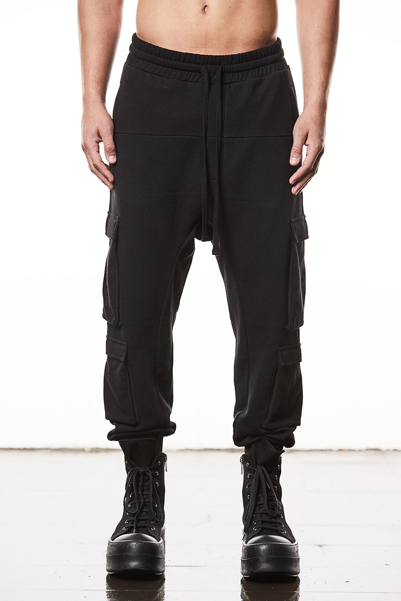 BLACK MATMIX CARGO TROUSERS