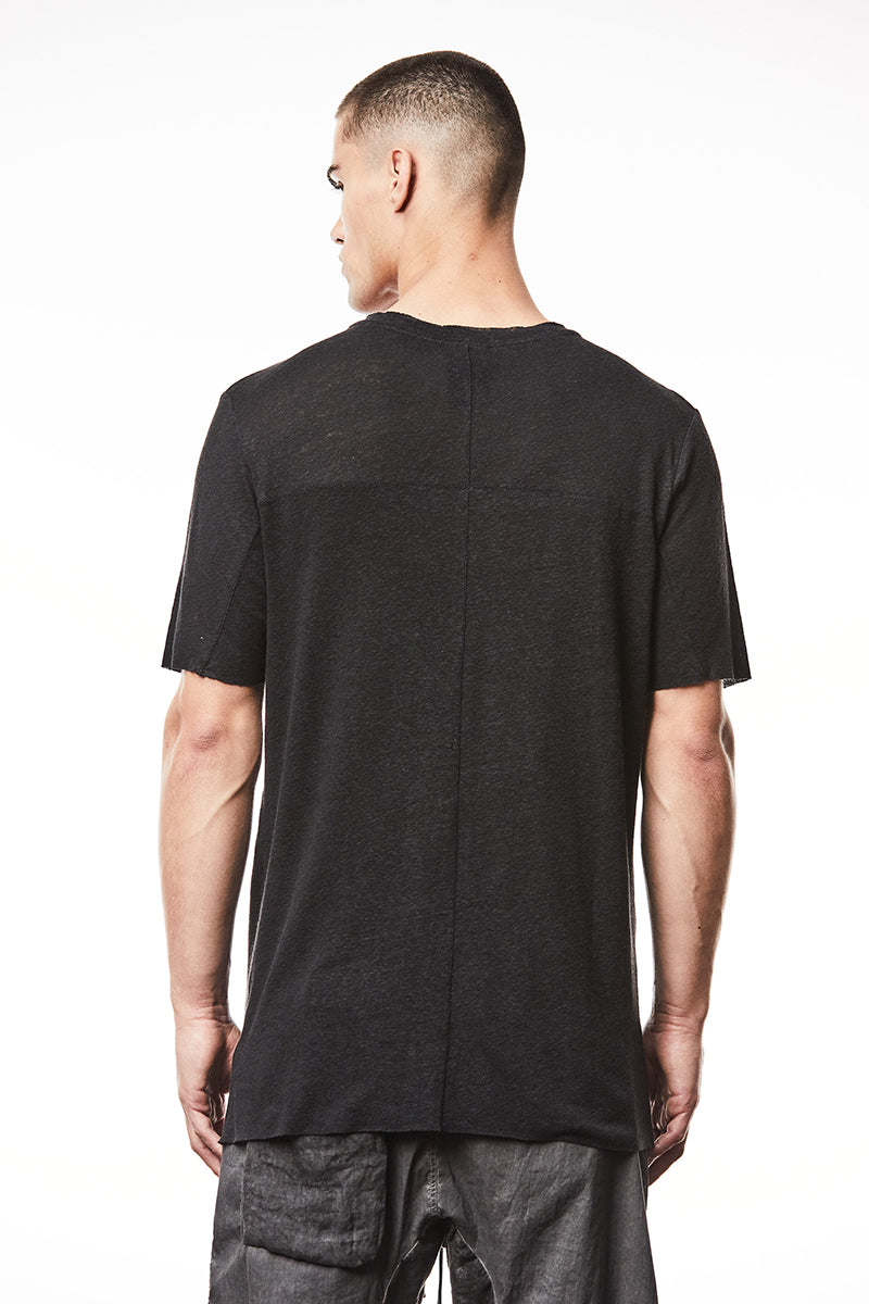 BLACK LINEN V NECK TEE