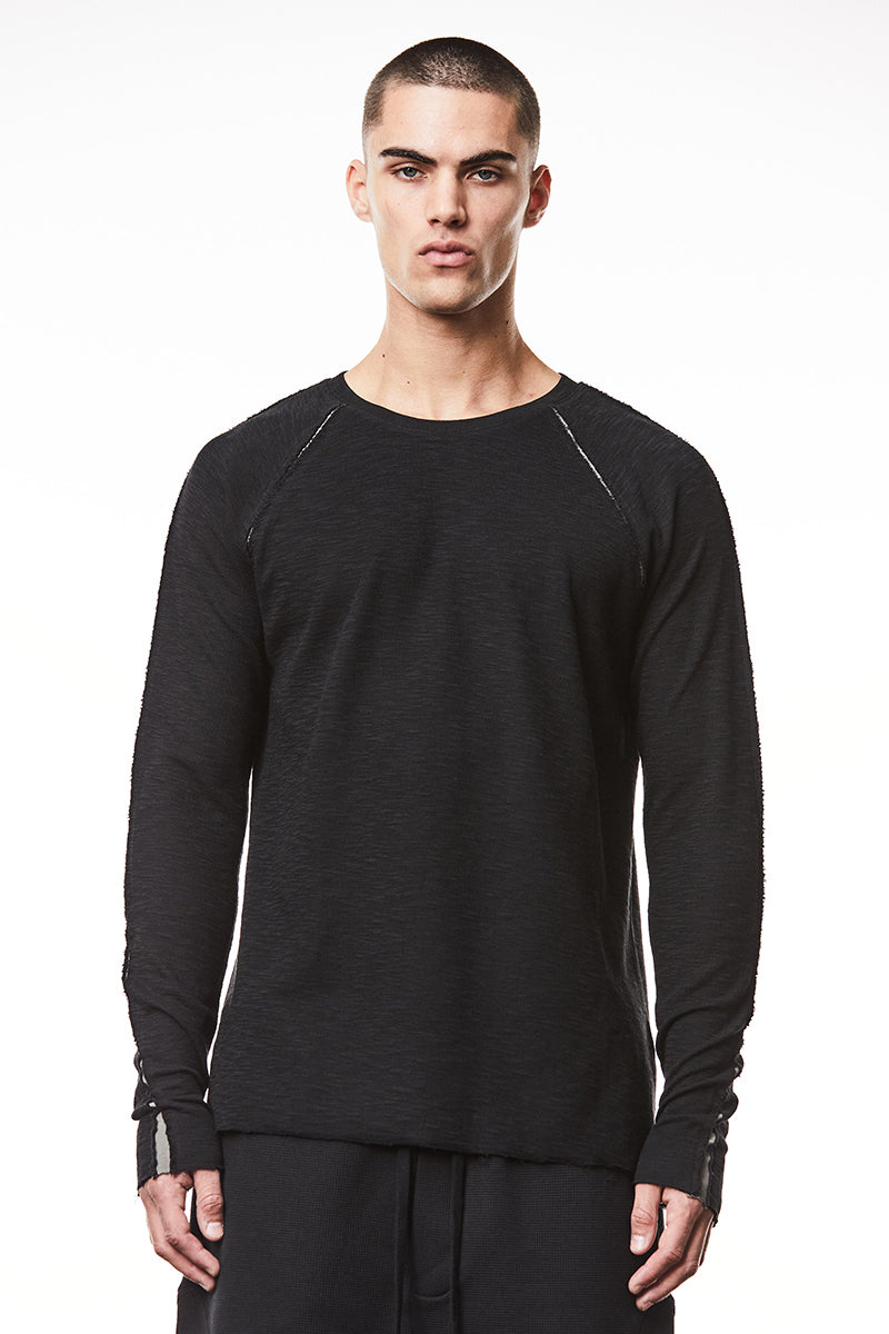 BLACK DOUBLE-FACE LONG SLEEVE TOP