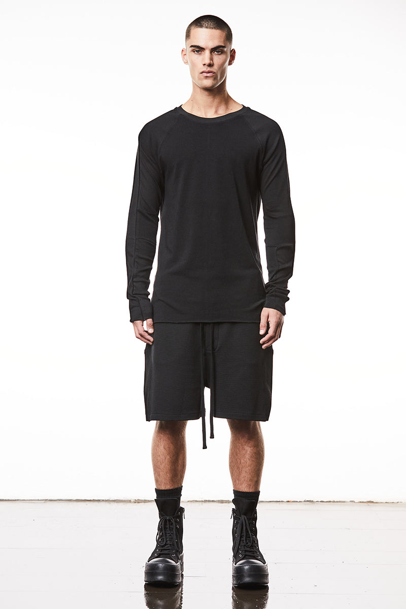 BLACK FLUFFY JERSEY LONG SLEEVE TOP