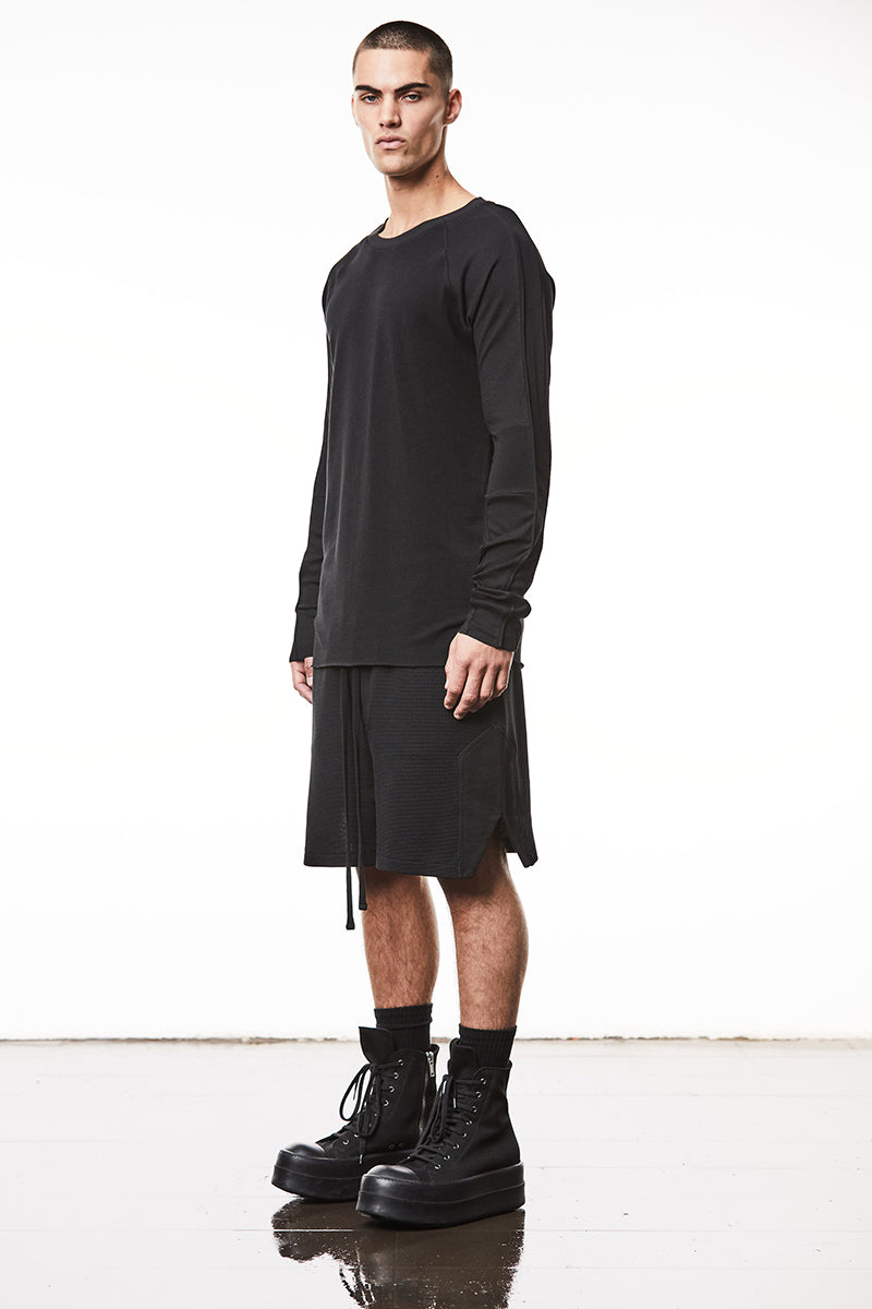 BLACK FLUFFY JERSEY LONG SLEEVE TOP