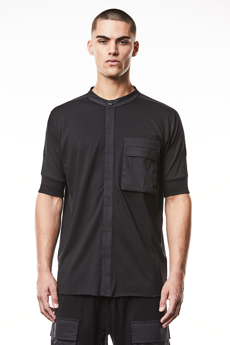 BLACK POCKETED JERSEY SHIRT