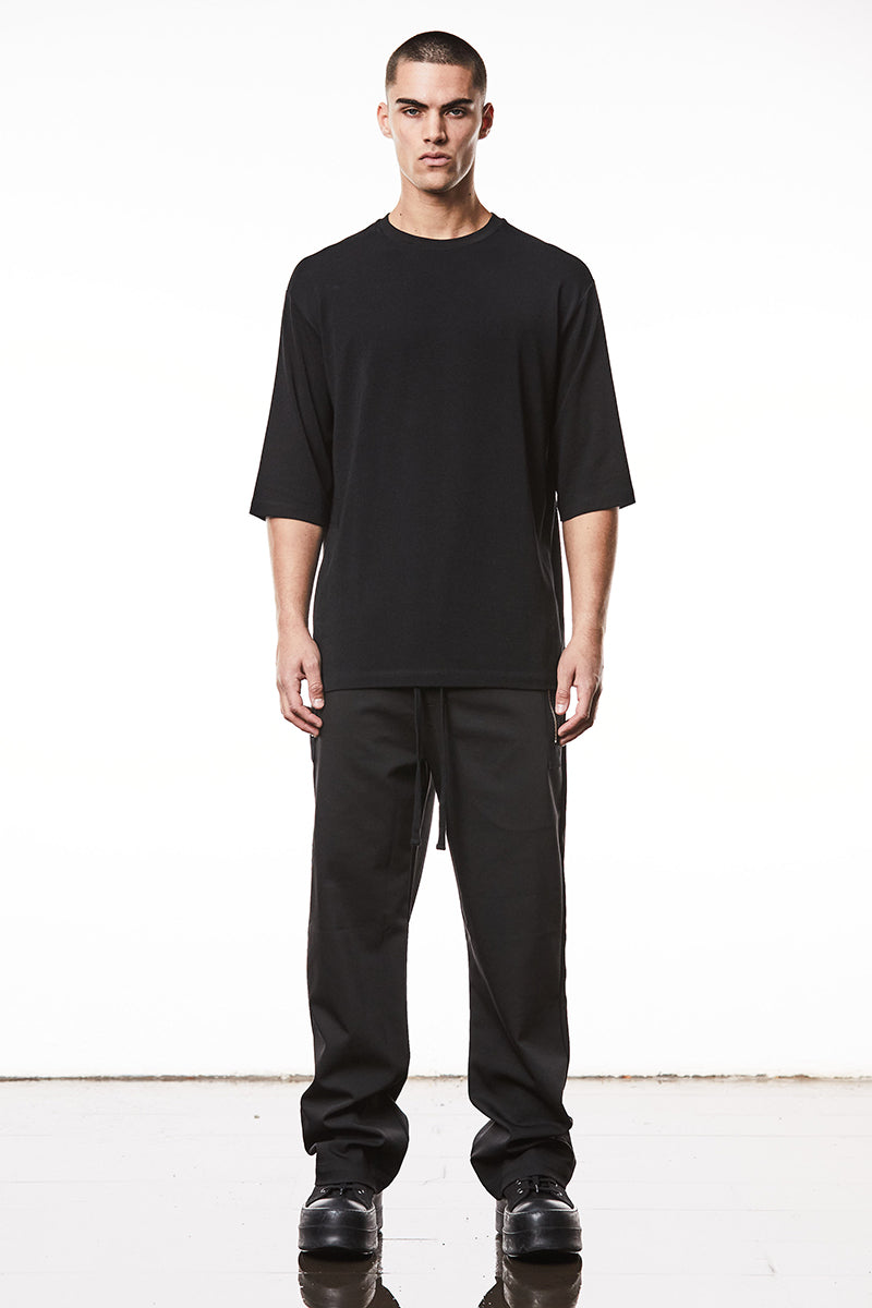 BLACK OVERSIZE FLUFFY JERSEY TOP