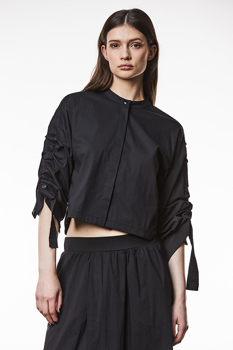 BLACK STAND-UP-COLLAR BLOUSE