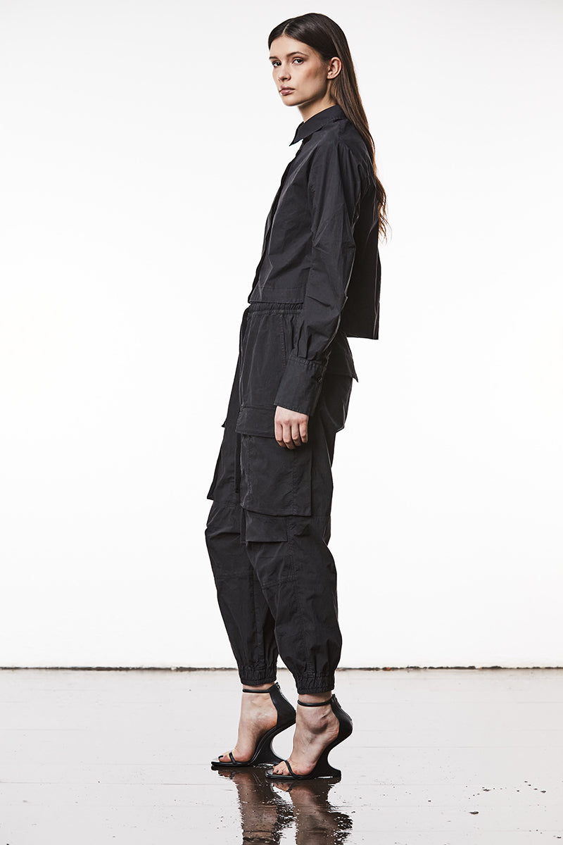 BLACK COTTON CROPPED SHIRT