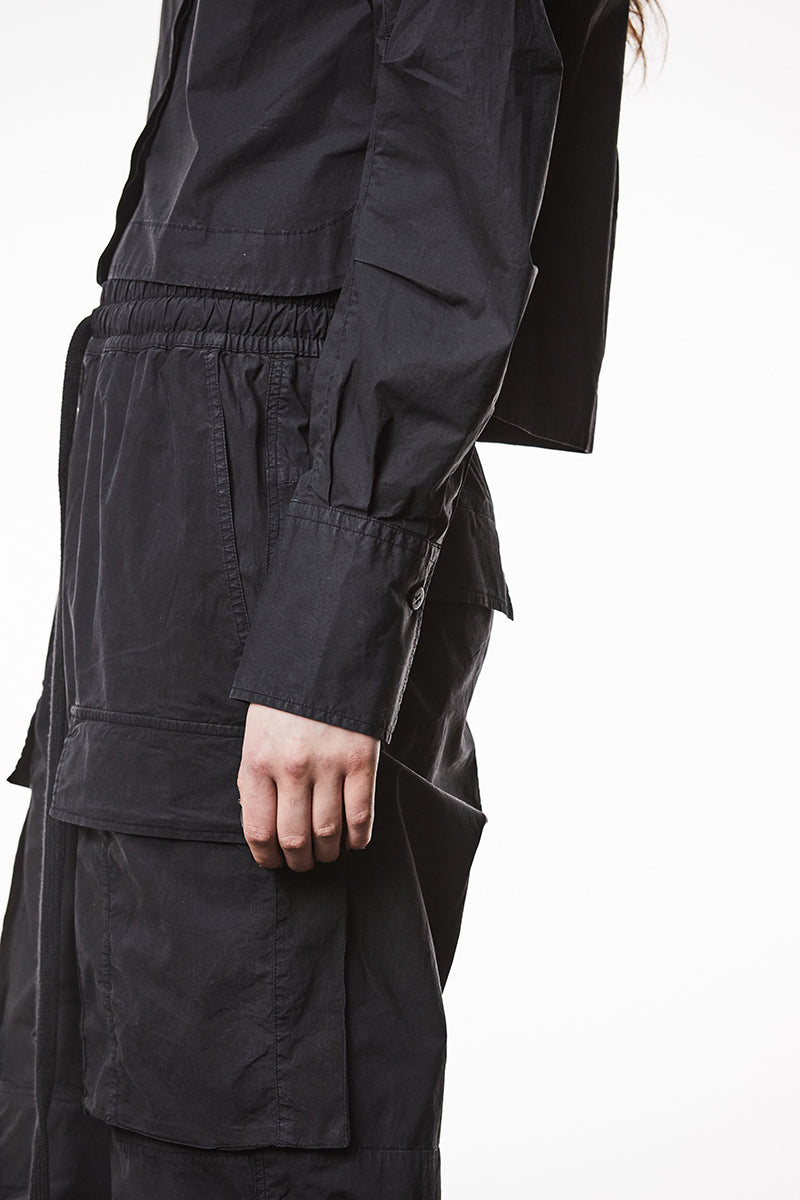 BLACK COTTON CROPPED SHIRT