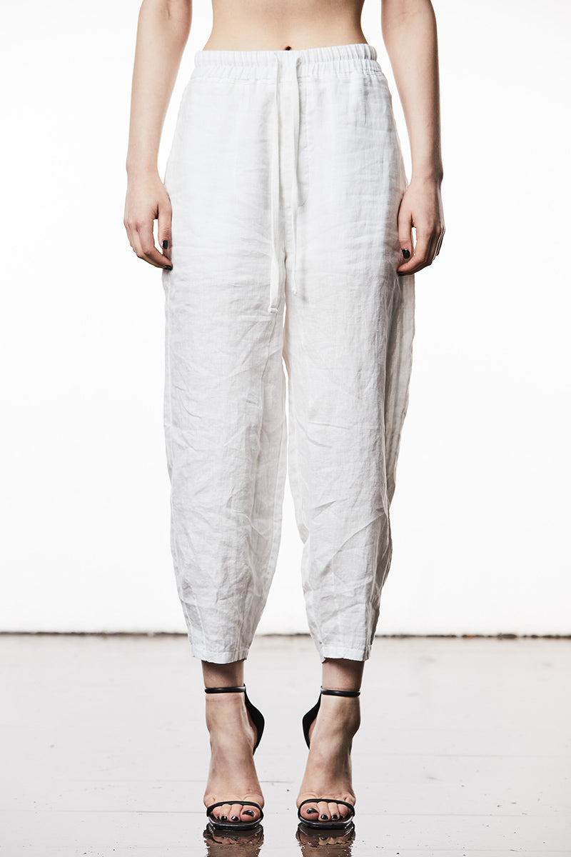 OFF WHITE WOVEN LINEN TROUSERS