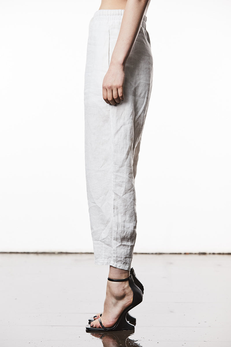OFF WHITE WOVEN LINEN TROUSERS