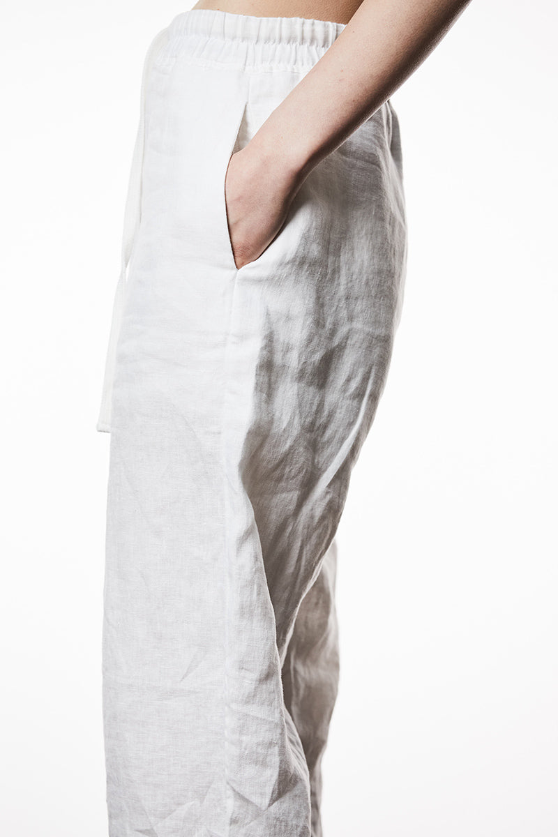 OFF WHITE WOVEN LINEN TROUSERS