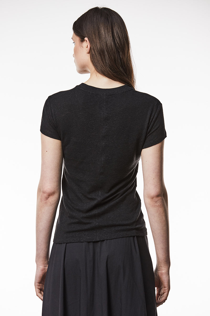 BLACK BASIC LINEN BLEND TEE