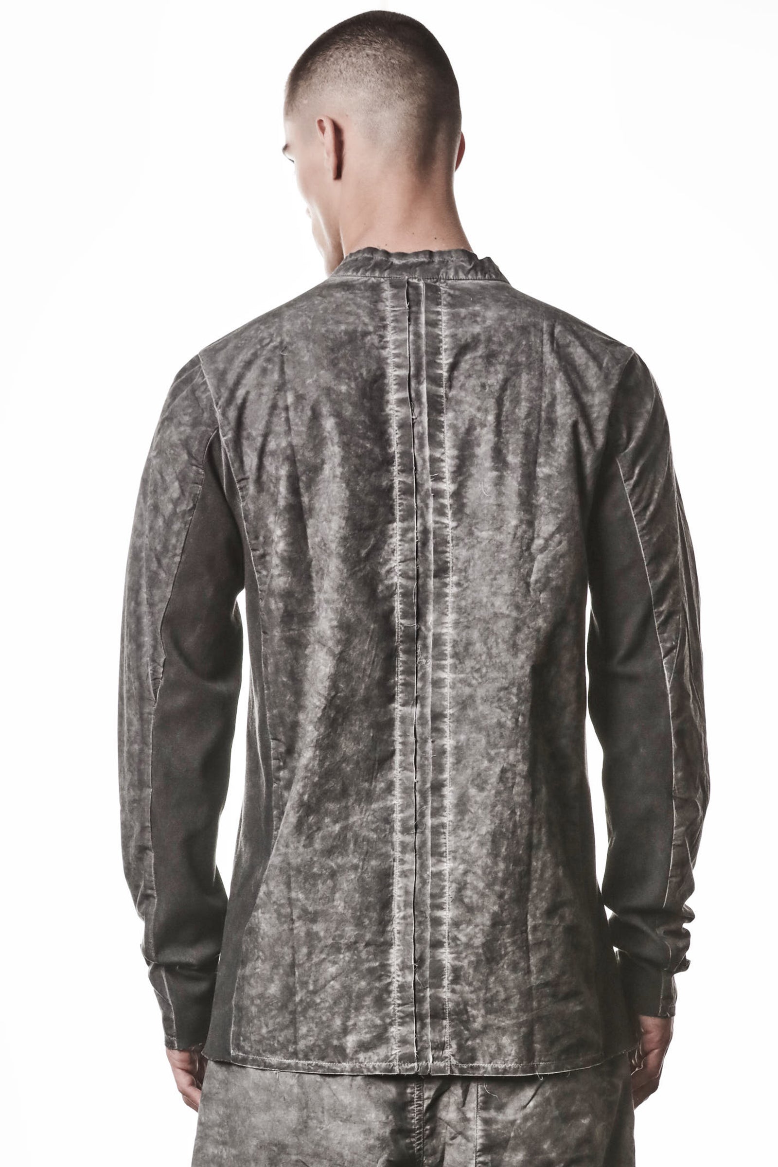 VEGETAL BLACK STAND UP COLLAR RAW CUT SHIRT