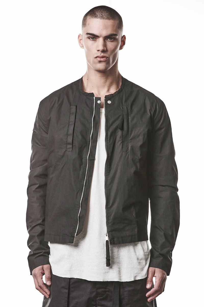 BLACK STRETCH ZIPPED JACKET