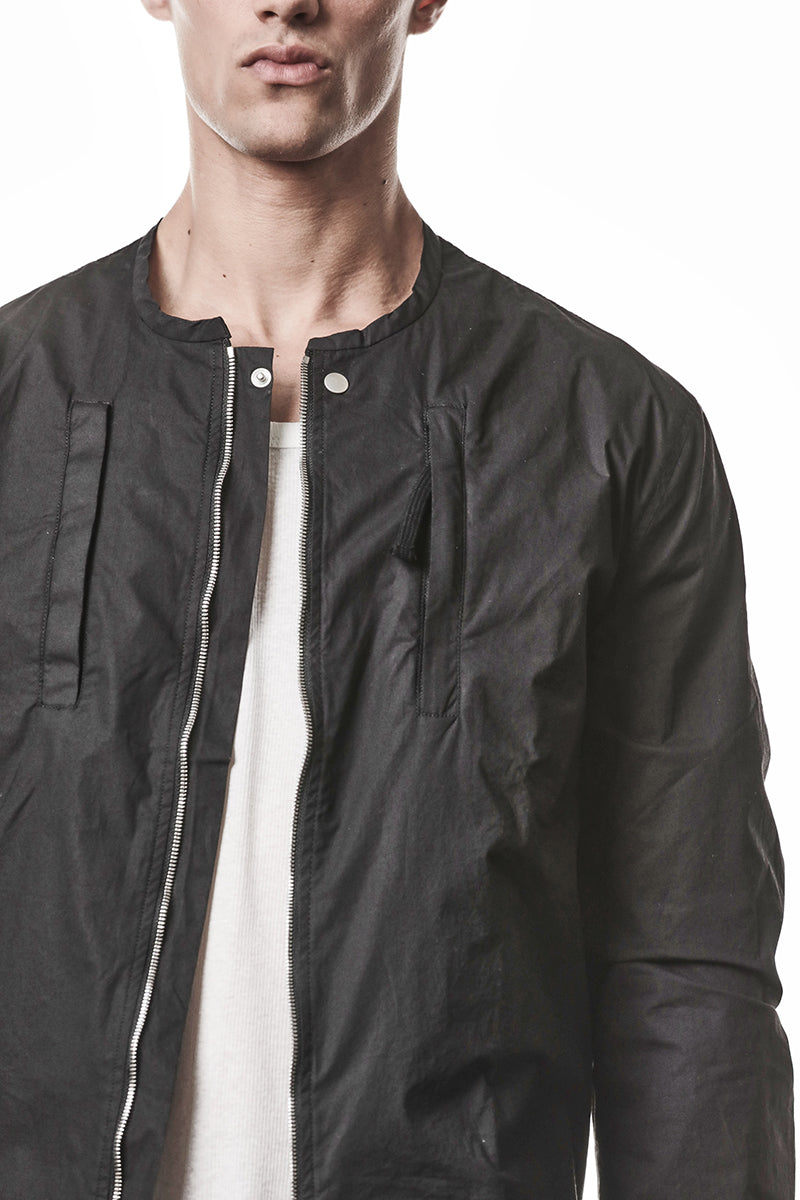BLACK STRETCH ZIPPED JACKET