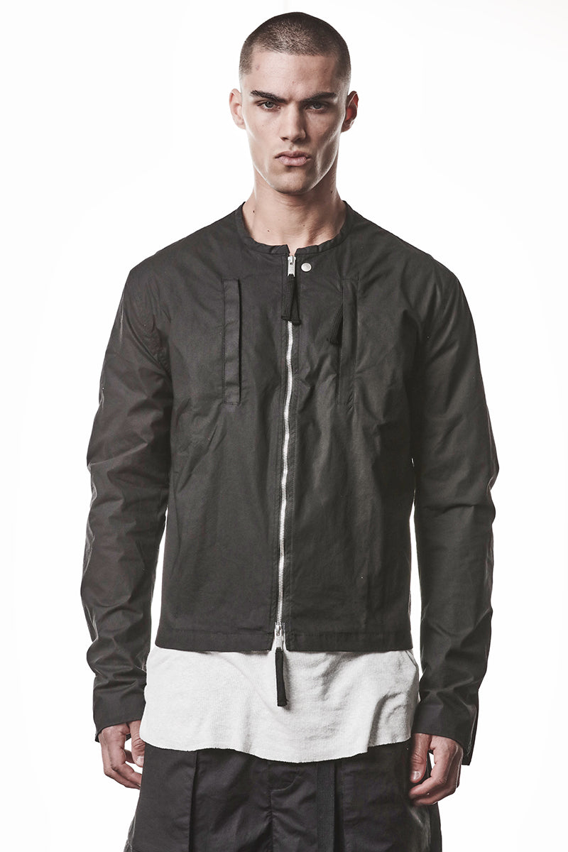 BLACK STRETCH ZIPPED JACKET