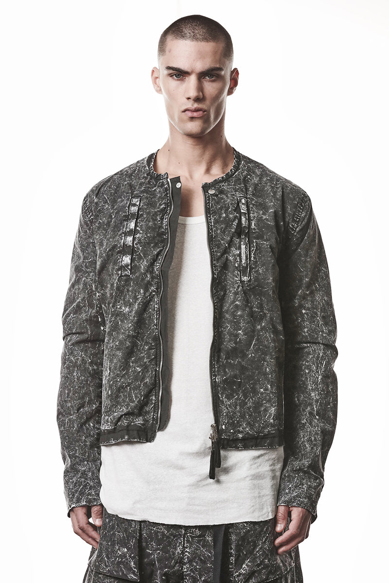 BLACK MARBLE STRETCH ZIPPED JACKET