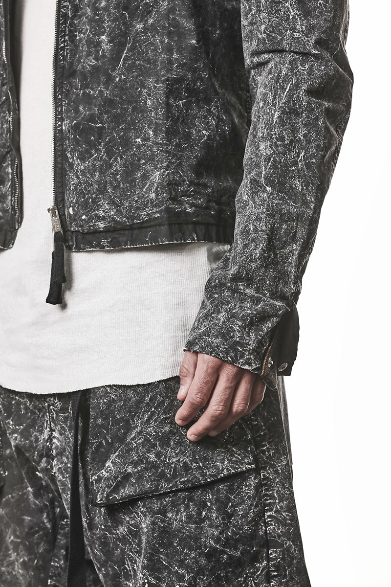 BLACK MARBLE STRETCH ZIPPED JACKET