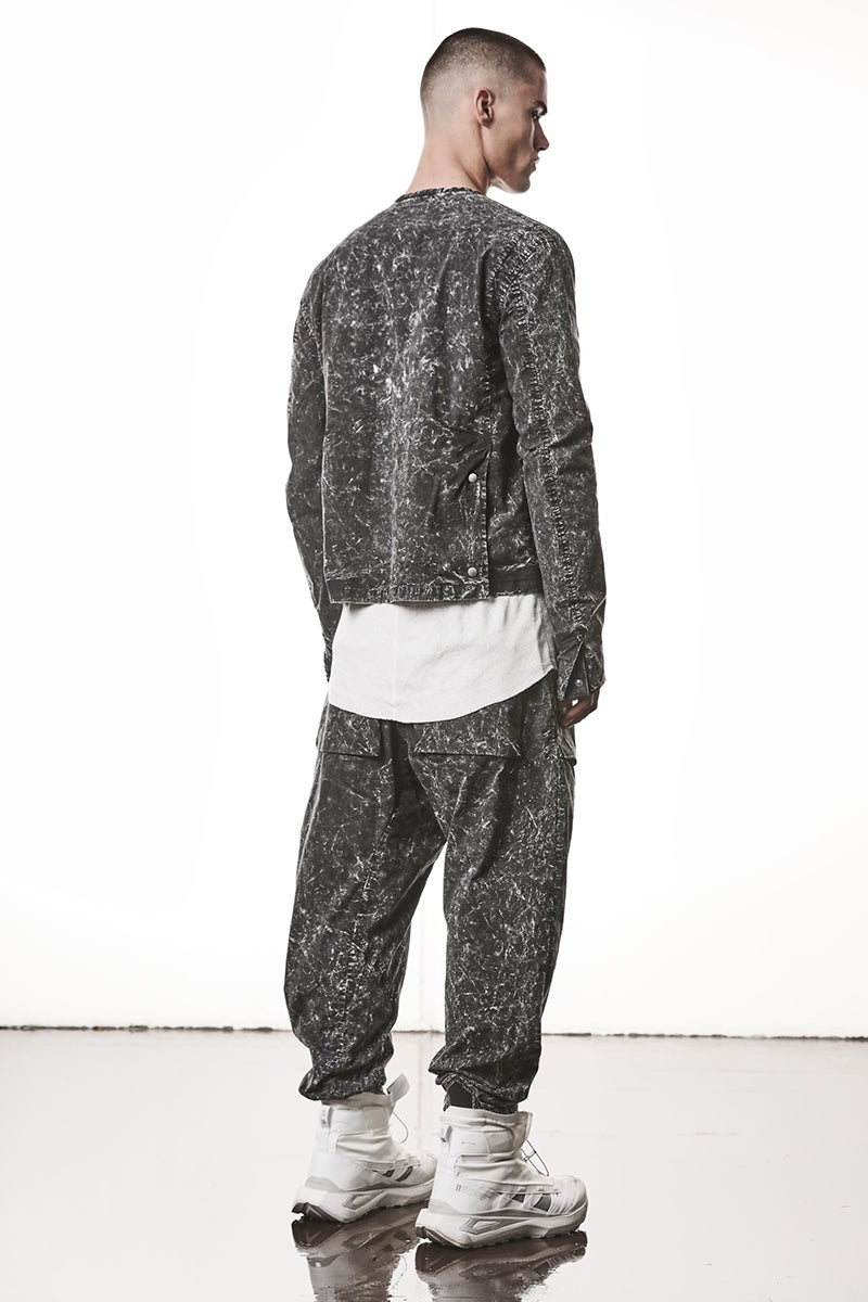 BLACK MARBLE STRETCH ZIPPED JACKET