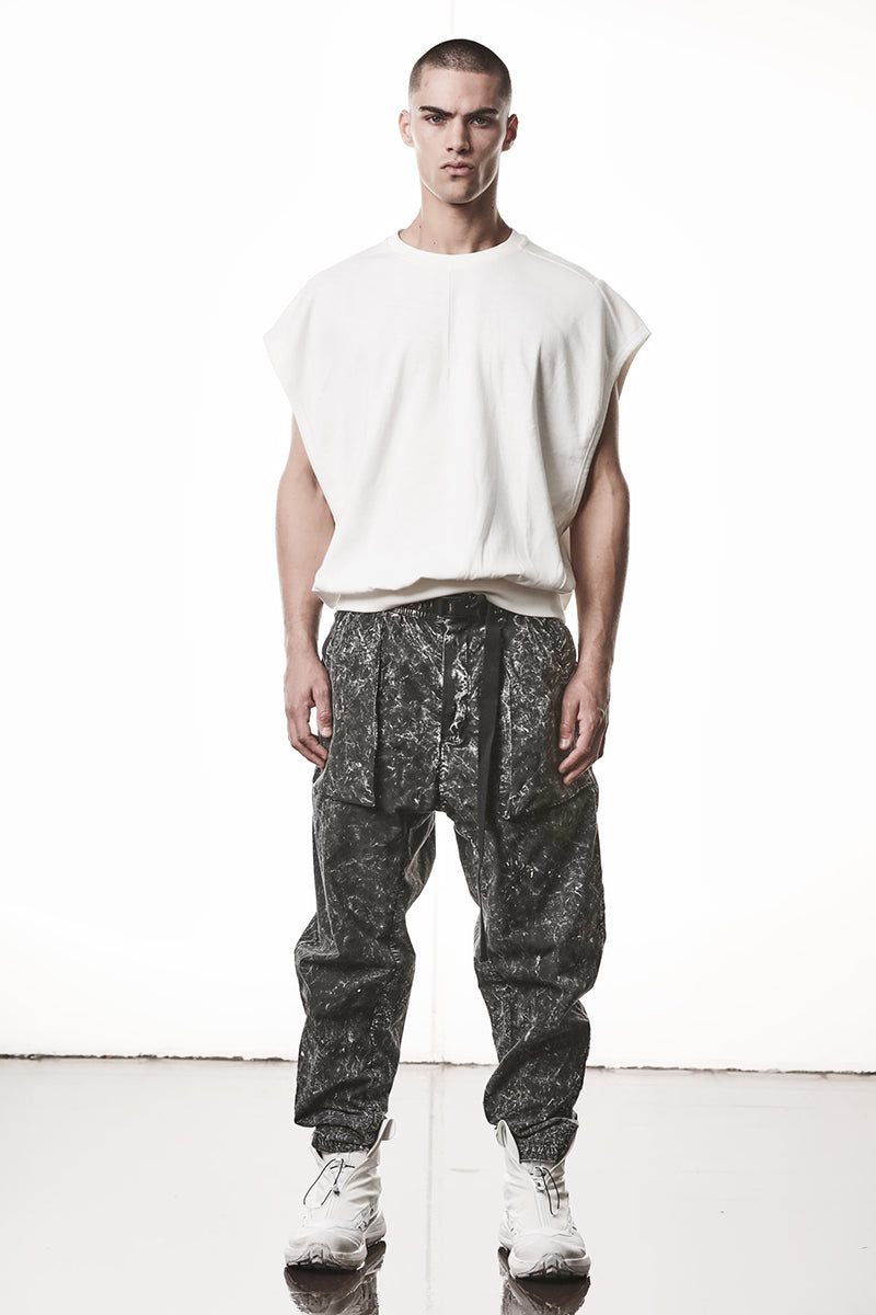 BLACK MARBLE STRETCH MILANO LOW CROTCH TROUSERS