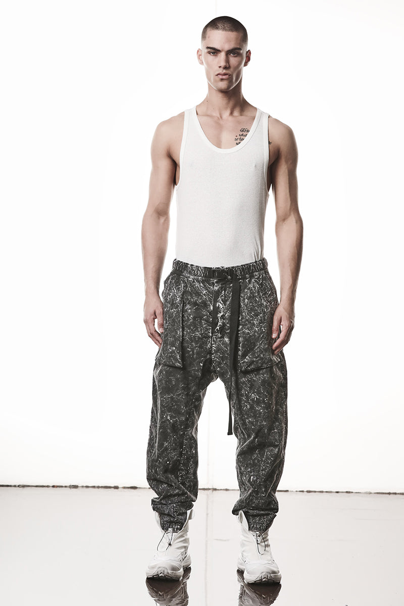 BLACK MARBLE STRETCH MILANO LOW CROTCH TROUSERS