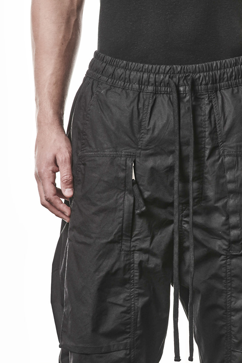 BLACK PATCHED POCKETS STRETCH PANTS