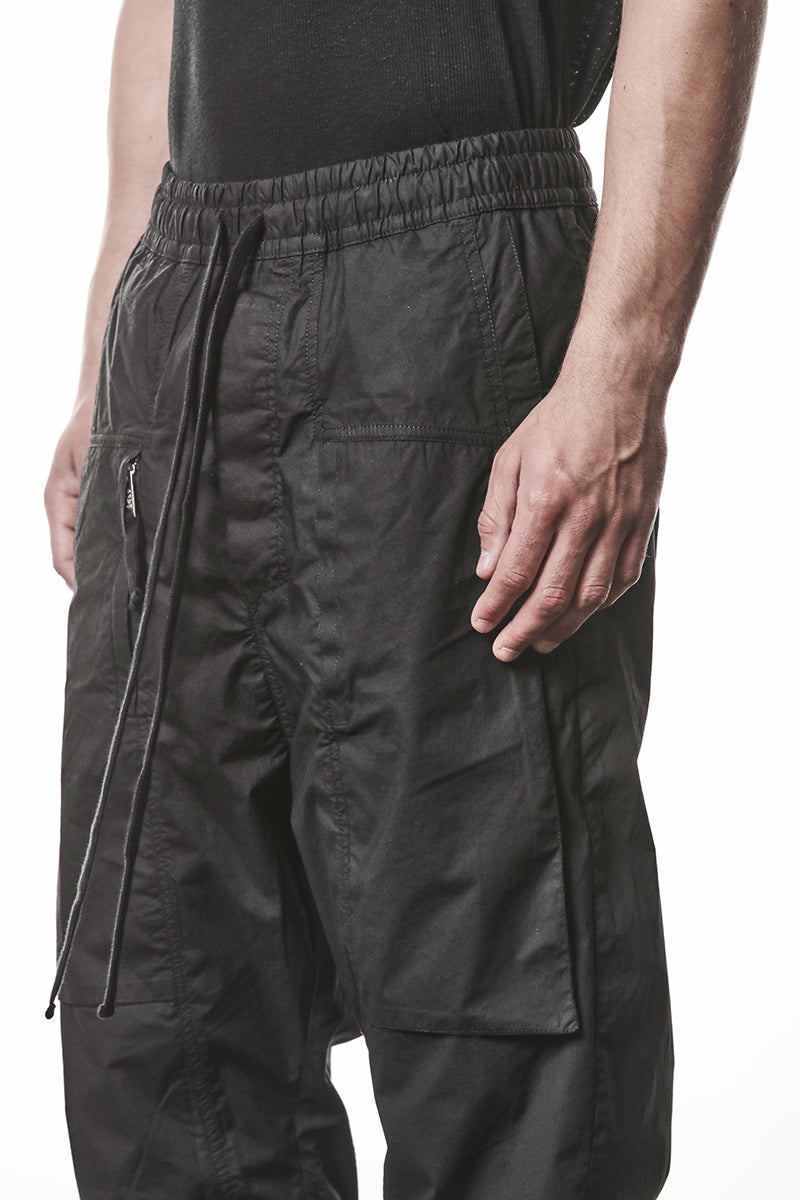 BLACK PATCHED POCKETS STRETCH PANTS