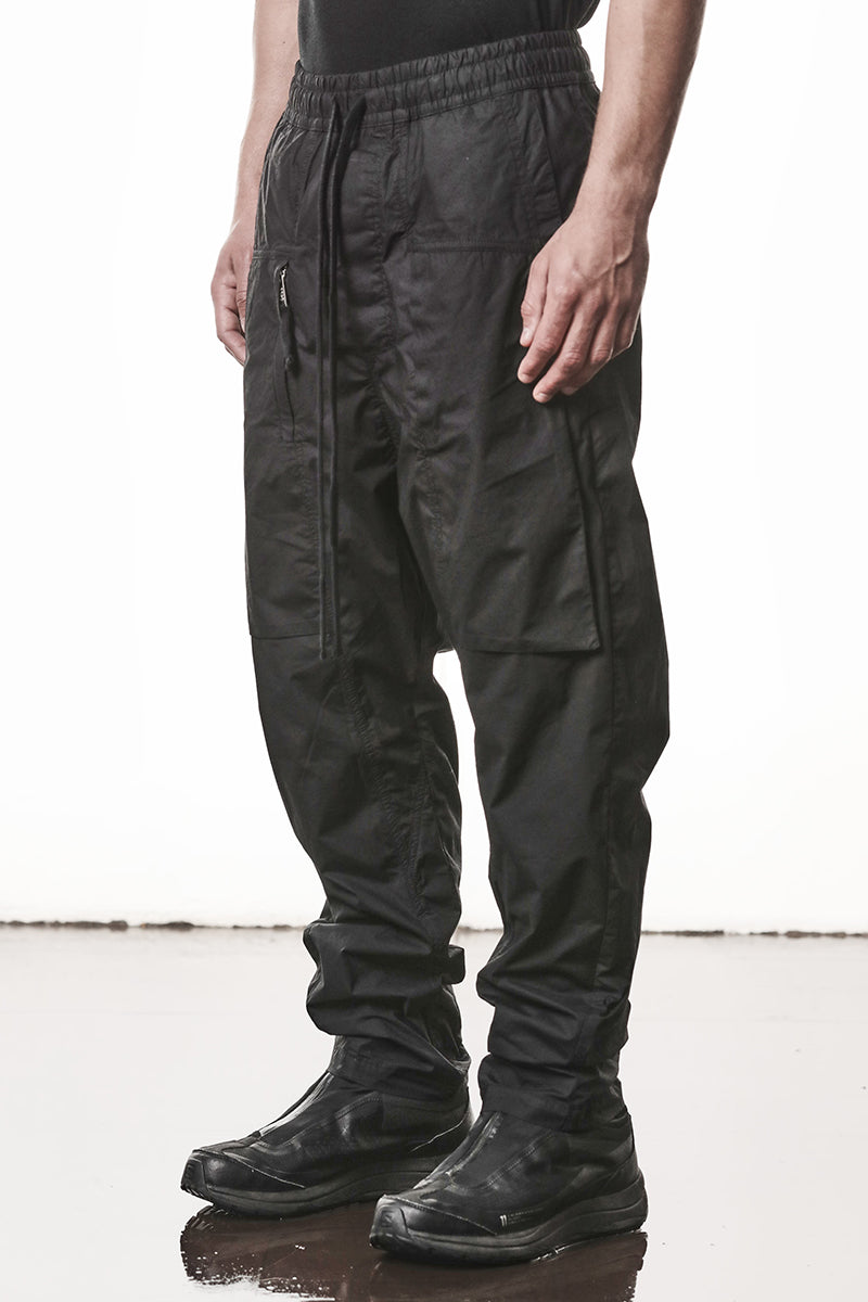 BLACK PATCHED POCKETS STRETCH PANTS