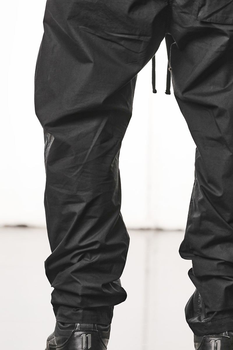 BLACK PATCHED POCKETS STRETCH PANTS