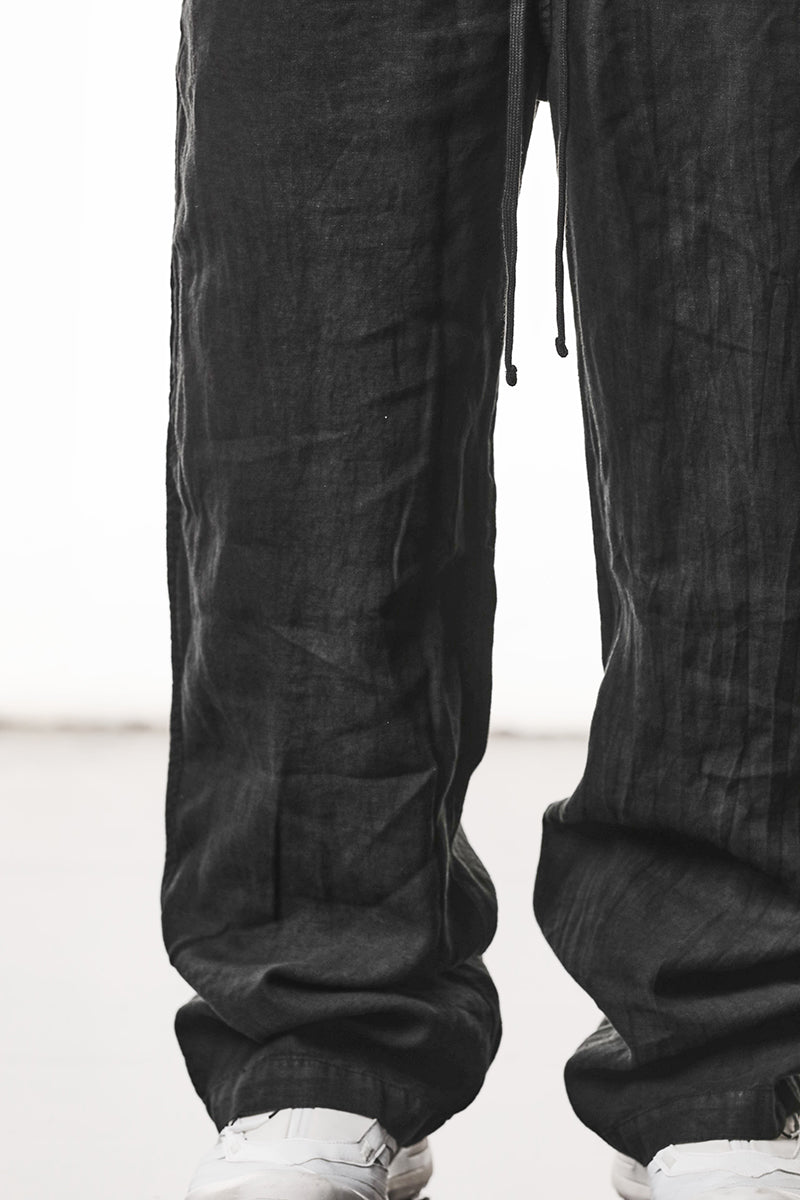 BLACK WIDE LINEN PANTS