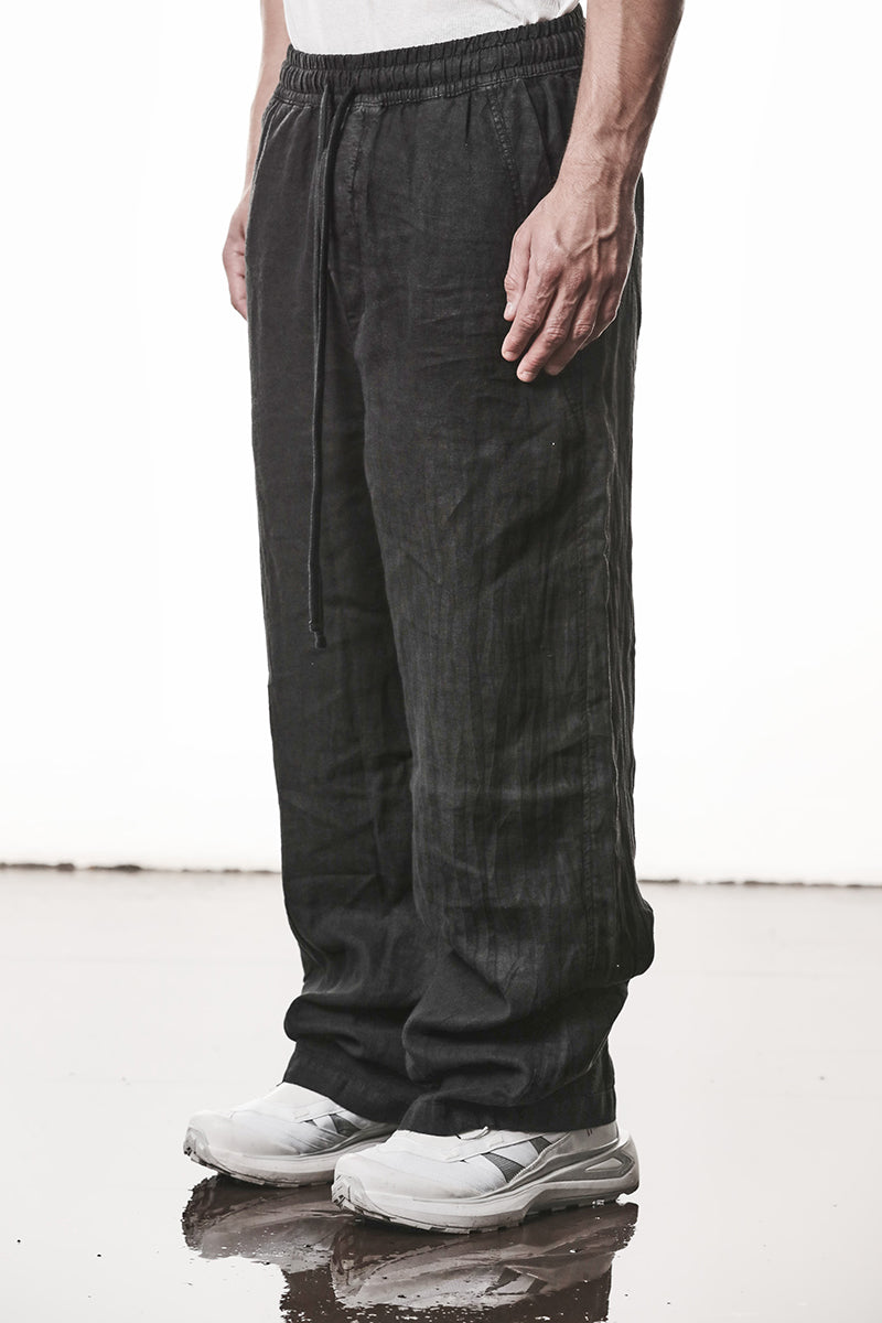 BLACK WIDE LINEN PANTS