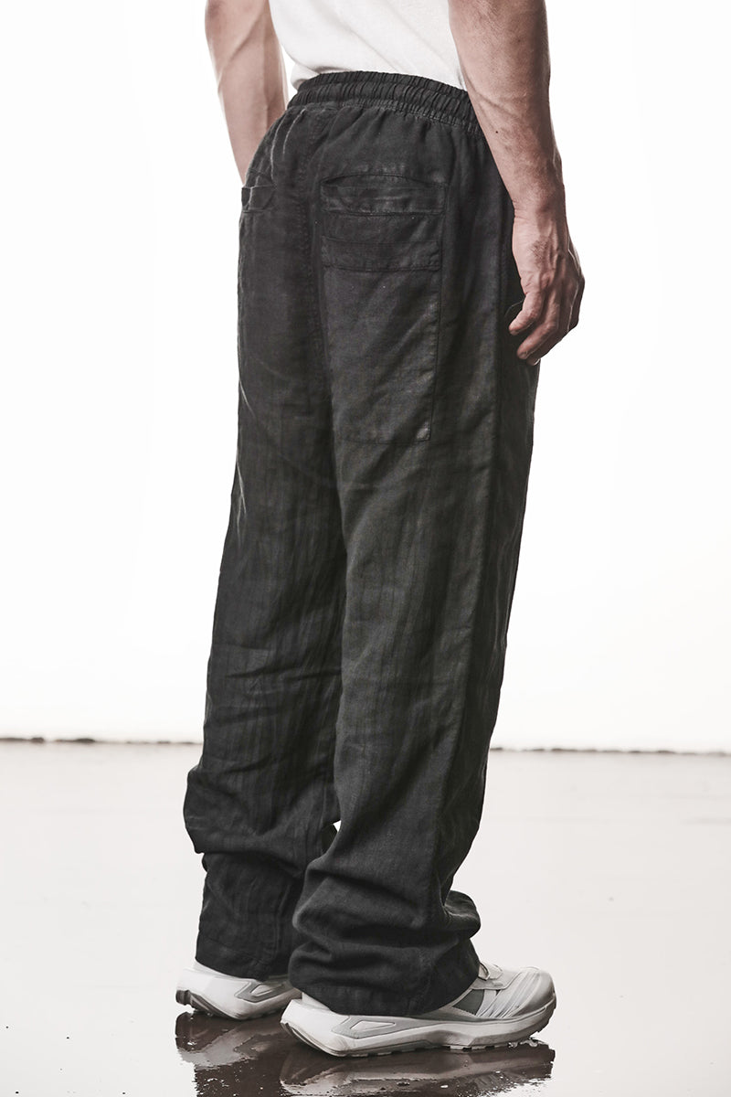 BLACK WIDE LINEN PANTS