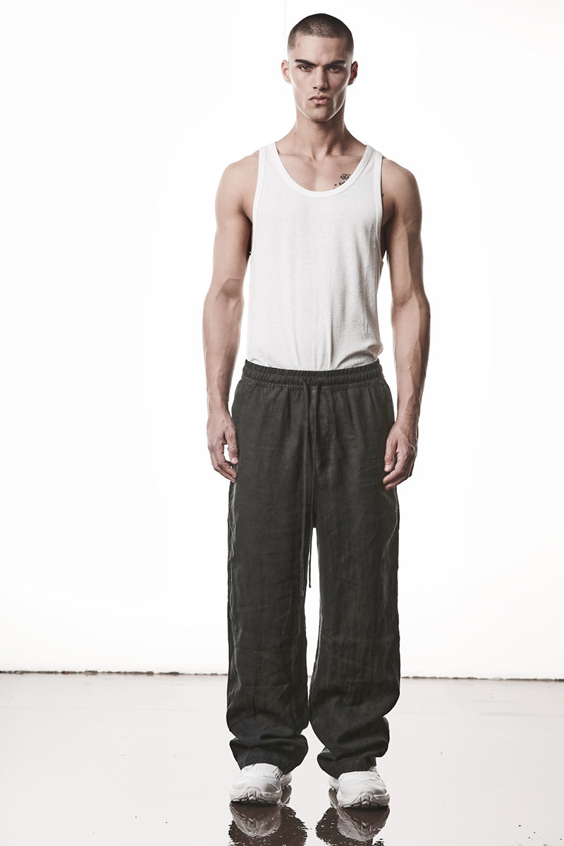 BLACK WIDE LINEN PANTS